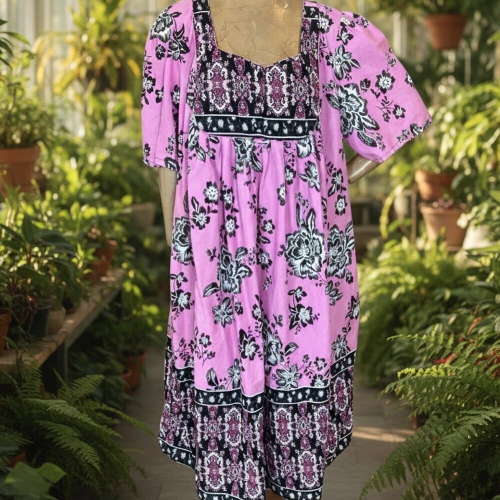Only Necessities Cotton Floral Kaftan Muumuu House/Patio Dress 2X #297F